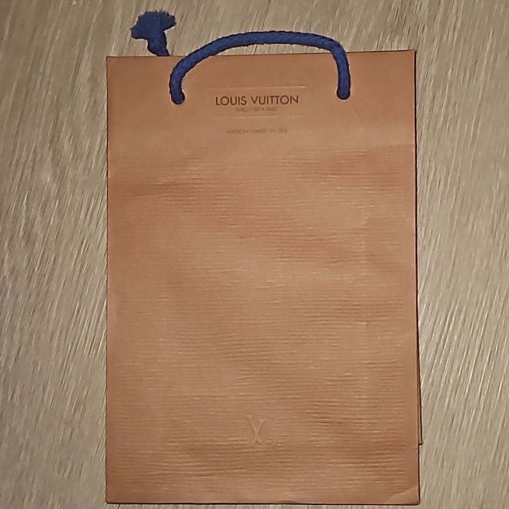 Louis Vuitton Small Brown Shopper, Blue Rope Handles, 9"(L)x6 5/8(W)×3